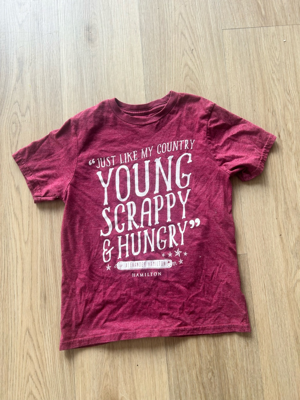 Hamilton Red Short Sleeve Tee with White 'Young Scrappy & Hungry' Graphic
